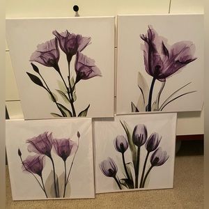 4 Panels Tulip Purple Flower Canvas Prints